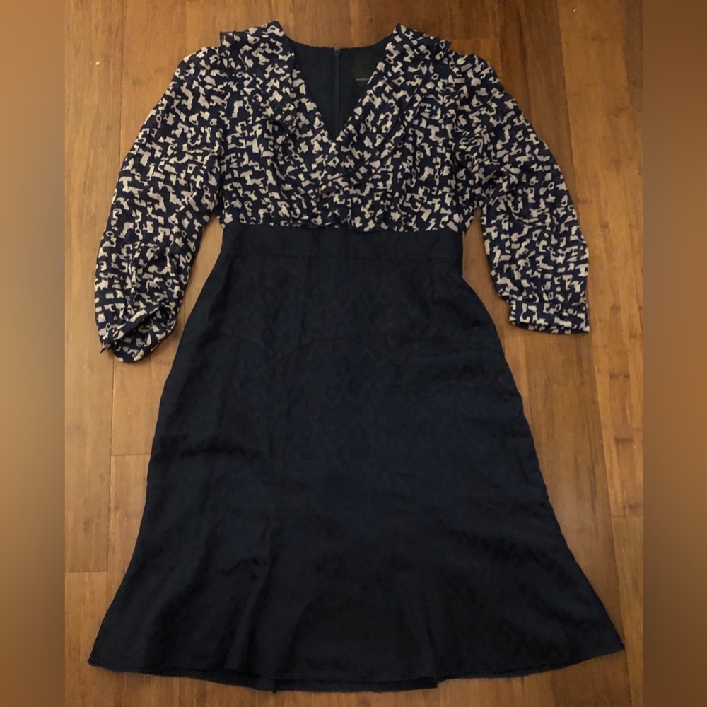 Anthropologie Dress Silk Navy 4 Ruffle Abstract Anna Sui Western Whimsy Blogger